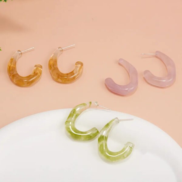 1pair Fresh Resin C-shaped Earrings Set Multi-color Design Daily Commuting Style Eye-catching Ear Accessories