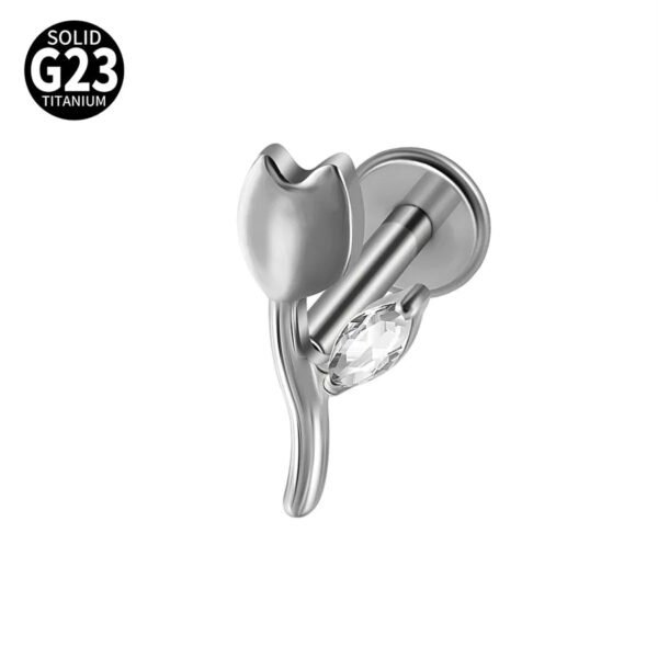G23 Titanium Trendy Tulip Gold Steel Color Flat Back Pierced Earrings Butterfly Windmill Inlaid Zircon Elegant Romantic Jewelry Lip Stud Earrings
