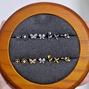 G23 Titanium Trendy Tulip Gold Steel Color Flat Back Pierced Earrings Butterfly Windmill Inlaid Zircon Elegant Romantic Jewelry Lip Stud Earrings