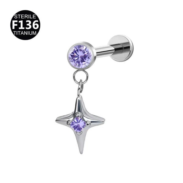 picture_9f91d7fa-6a28-4c55-9887-ea57b6121096(2) Titanium Alloy F136 Titanium Threaded Set Diamond Lock Dragon Four-Pointed Star Pendant Stud Lip Bone Ear Piercing Jewelry