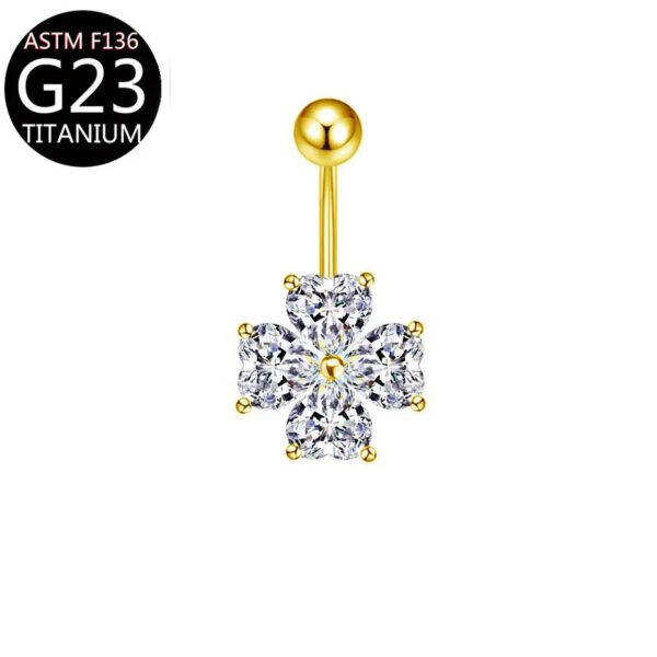 Implant Grade Titanium Flower Heart Dangly Belly Bar – Dainty Zirconia Navel Piercing, Hypoallergenic & Stylish