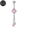 Implant Grade Titanium Flower Heart Dangly Belly Bar – Dainty Zirconia Navel Piercing, Hypoallergenic & Stylish
