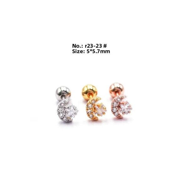 picture_a22586b2-e539-4cbf-8b0a-aa9adf710e33(2) New Style Minimalist Mini Micro Paved Crystal Moon Tooth Earrings Titanium Steel Wedding Jewelry Unisex Letter Number Text