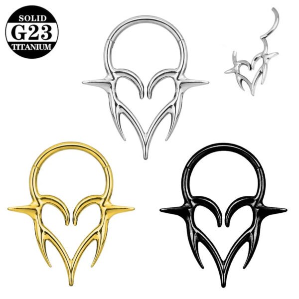 F136 Titanium Barbed Heart Shaped Nose Ring Ear Bone Stud Lip Stud Punk Style Body Piercing Jewelry