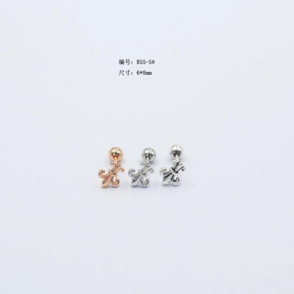 Sleeping Non-Removable Simple Plain Mini Cross Ear Studs Threaded Ball Earrings Titanium Steel Geometric Pattern Wedding Jewelry For Women