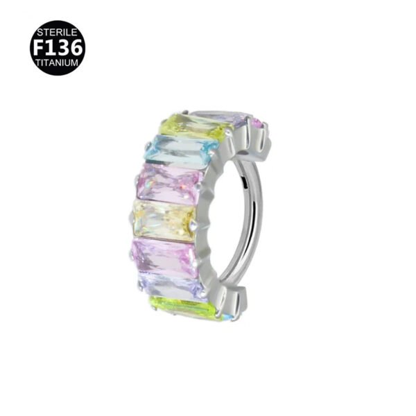 F136 Titanium Alloy, Ear, Hoop, Stud, Rainbow, Ice, Sugar, Ring, Geometric, Zirconia