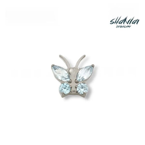 Butterfly Antenna Titanium Ear Cuff Embedded 5A Zircon Lip Stud G23 Titanium Alloy Body Piercing Jewelry Ear Bone Stud Unisex