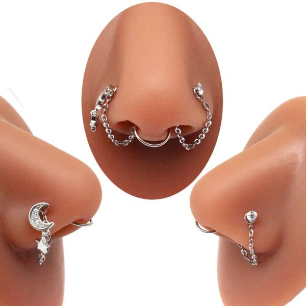 picture_a85b88ea-00f4-4700-9e95-382059dfb744(2) Stainless Steel Nose Studs Butterfly Chapter Heart Shaped Style Fashionable Jewelry Accessory For Men And Women