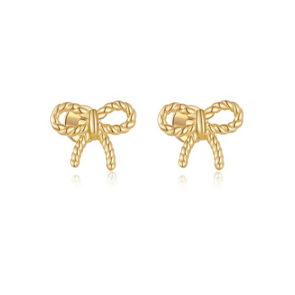NEW, S925 Sterling Silver, 18K Gold Plated, Bowknot, Earrings, Pair, Light, Luxury, Style, High-end, Cute, Sweet, Dainty, Elegant
