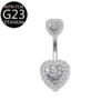Implant Grade Titanium Flower Heart Dangly Belly Bar – Dainty Zirconia Navel Piercing, Hypoallergenic & Stylish