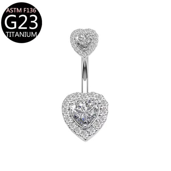 Implant Grade Titanium Flower Heart Dangly Belly Bar – Dainty Zirconia Navel Piercing, Hypoallergenic & Stylish