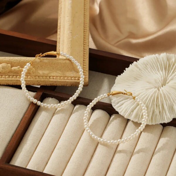 Titanium, 18K Gold Plated, Pearl, Shell, Beaded, Hoops, Earrings, Jewellery, Pair.