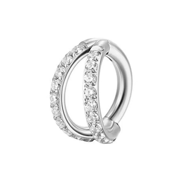 Seamless Titanium Alloy Nose Ring With Zirconia Stones Diagonal Two-Circle Piercing Jewelry Fashionable In