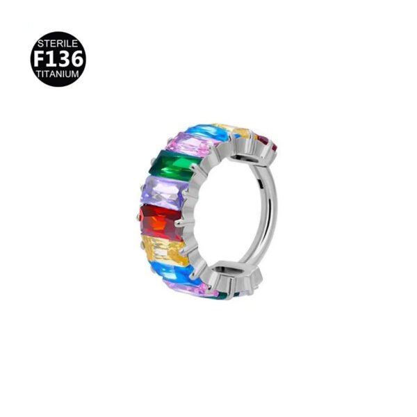 F136 Titanium Alloy, Ear, Hoop, Stud, Rainbow, Ice, Sugar, Ring, Geometric, Zirconia