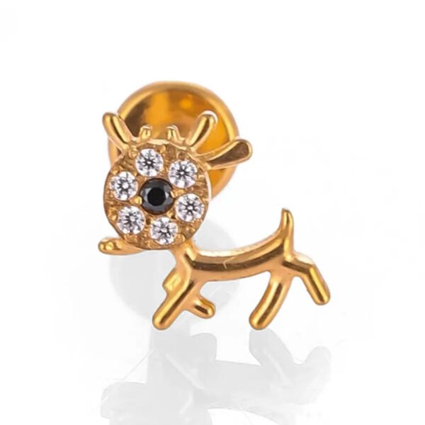 Titanium Piercing Studs – Scissors, Star, Moon, Lightning & Deer (14k Gold Plated) – Labrets, Flat back, Monroe, internal thread.