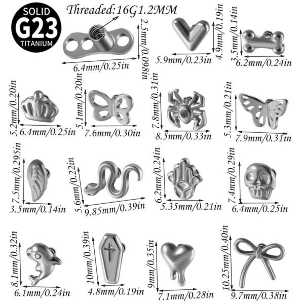 G23 Titanium Alloy Butterfly Skull Heart Piercing Studs Under-Skin Jewelry Skin Animal Snake Dolphin Bone Studs