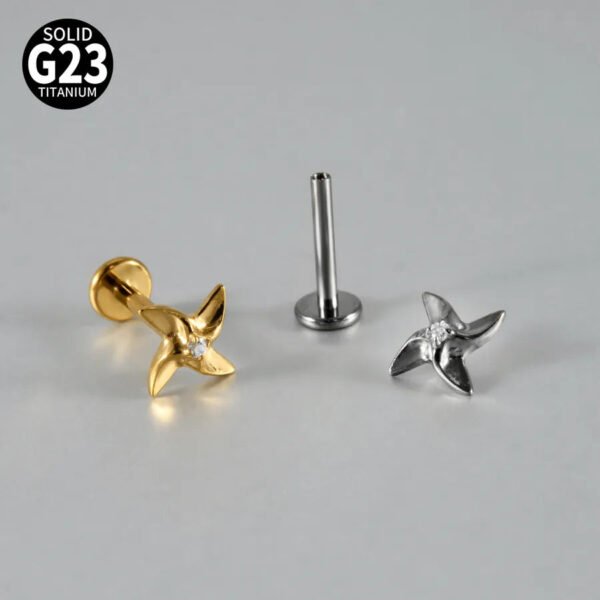 G23 Titanium Trendy Tulip Gold Steel Color Flat Back Pierced Earrings Butterfly Windmill Inlaid Zircon Elegant Romantic Jewelry Lip Stud Earrings