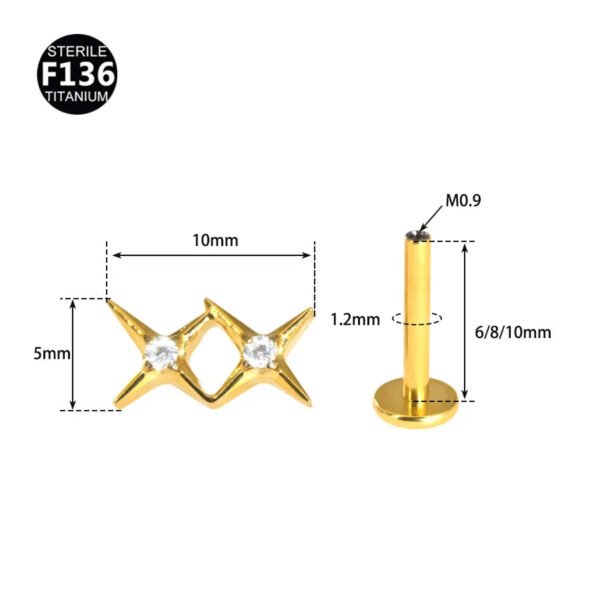 Titanium Ear Bone Studs Lip Studs Twin Star Cross Set Diamond Ear Bone Studs 1.2mm Shaft Body Piercing Jewelry