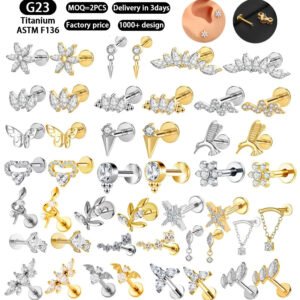 New G23 Titanium Waterdrop Lip Stud Earrings Flat Bottom Inner Spiral Piercing Bone Studs Zircon Embedded Luxury Heart Ear Jewelry