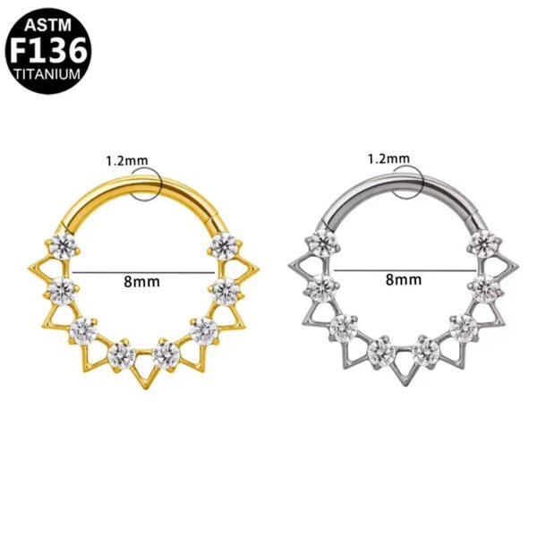 G23 Titanium, F136 Titanium Alloy, Inlay, Zircon, 14K Gold Plated, White Gold, Ear, Cartilage, Conch, Nose, Septum, Ring, Elegant, Glam, Snowflake.