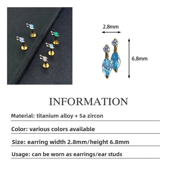F136 Titanium Alloy Ear Studs Bowling Set Embedded Zirconia Small Versatile Ear Bone Studs Nose Studs Lip Studs G23 Titanium Piercing Jewelry