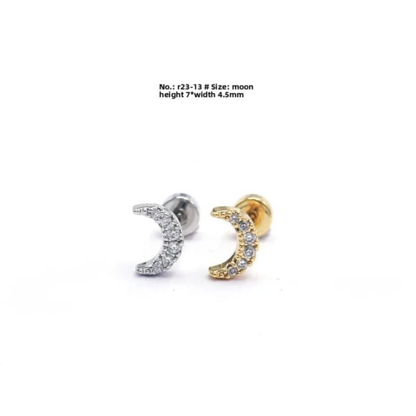 picture_b08bf99b-11e1-442e-943e-df1b9e8fbf26(2) New Style Minimalist Mini Micro Paved Crystal Moon Tooth Earrings Titanium Steel Wedding Jewelry Unisex Letter Number Text