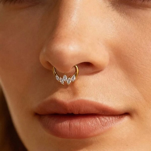 picture_b199914b-6411-45fa-8d78-d65d9e3329f0(2) Satan's Child Piercing Mermaid Titanium Alloy Zircon Nose Stud Gold-Plated Geometric Water Drop Heart-Shaped Sweet Cool Hot Girl Piercing Nose Ring Seamless Ring