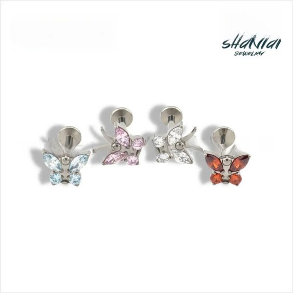 Butterfly Antenna Titanium Ear Cuff Embedded 5A Zircon Lip Stud G23 Titanium Alloy Body Piercing Jewelry Ear Bone Stud Unisex