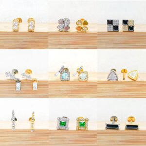 F136 Titanium Alloy Square Colorful Zirconia Pendant Exquisite Ear Bone Studs Piercing Jewelry Factory Geometric Pattern Unisex