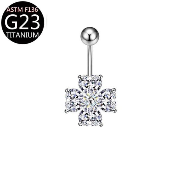Implant Grade Titanium Flower Heart Dangly Belly Bar – Dainty Zirconia Navel Piercing, Hypoallergenic & Stylish