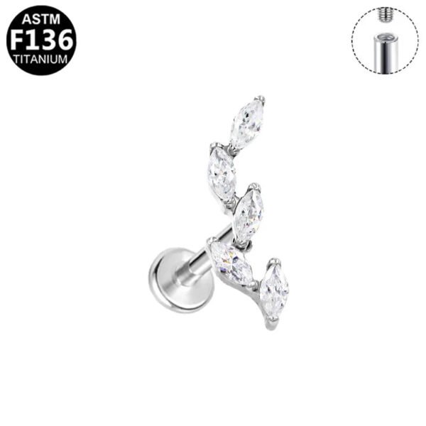 F136 Titanium, 14k Gold Plated, White Gold, Stud, Flat Back, Internal Thread, Lip, Ear, Cartlidge, Vertical Labret, Dangle, Elegant, Tree, Star, Leaves.