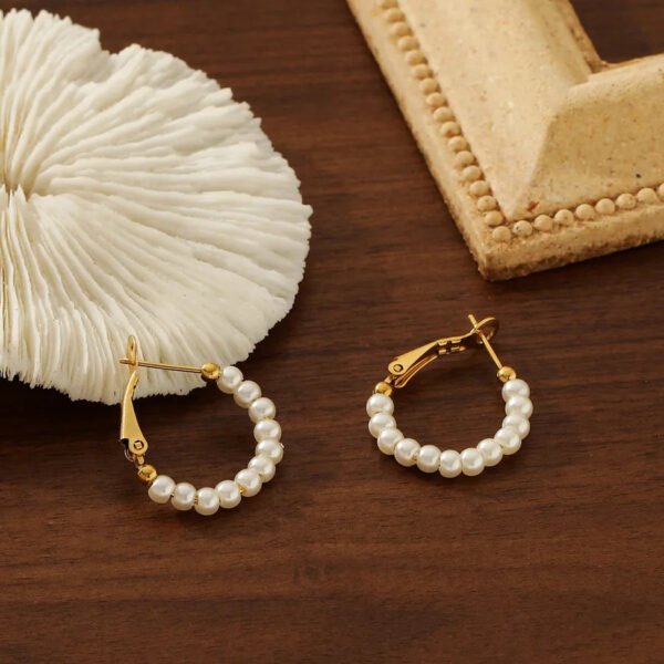 Titanium, 18K Gold Plated, Pearl, Shell, Beaded, Hoops, Earrings, Jewellery, Pair.