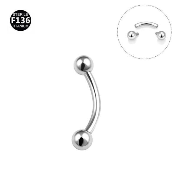 Titanium White Gold Plated Bent Bar – Double-Ended Barbell for Ear, Tongue, Brow Piercings (Ball, Spike & Screw Ends, Unisex)
