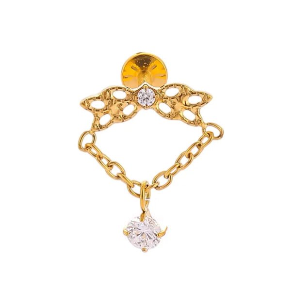 1Pcs F136 Titanium Alloy Flower Chain Pendant Lip Stud Lip Ring Ear Bone Stud Cochlear Stud Nose Stud Internal Teeth Piercing Lip Jewelry