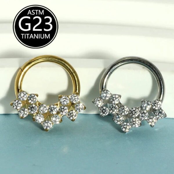 Fashionable Titanium Set Zircon Nose Ring F136 Implant Grade Body Piercing Jewelry Elegant Floral Pattern Unisex Accessory