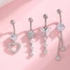 Implant Grade Titanium Flower Heart Dangly Belly Bar – Dainty Zirconia Navel Piercing, Hypoallergenic & Stylish