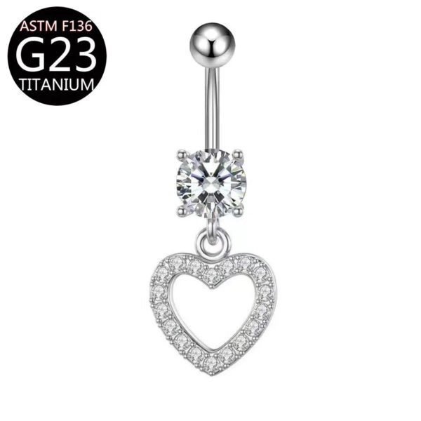 Implant Grade Titanium Flower Heart Dangly Belly Bar – Dainty Zirconia Navel Piercing, Hypoallergenic & Stylish