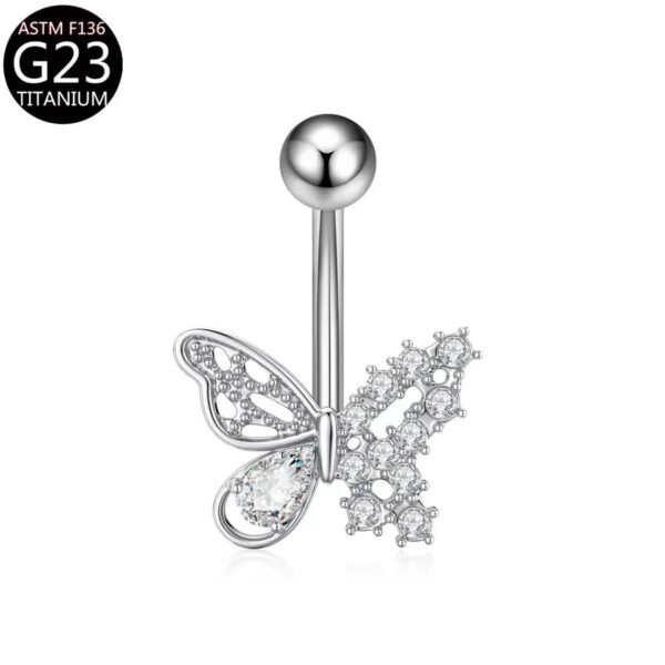 Implant Grade Titanium Flower Heart Dangly Belly Bar – Dainty Zirconia Navel Piercing, Hypoallergenic & Stylish