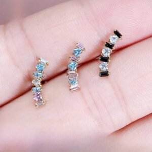 G23 Titanium, Ear, Stud, Cloud, Ladder, Set With Heart Shaped, Zirconia, Piercing, Jewellery, Lip, Curved, Dainty, Flat Back