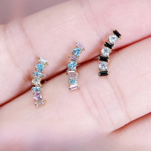 G23 Titanium, Ear, Stud, Cloud, Ladder, Set With Heart Shaped, Zirconia, Piercing, Jewellery, Lip, Curved, Dainty, Flat Back