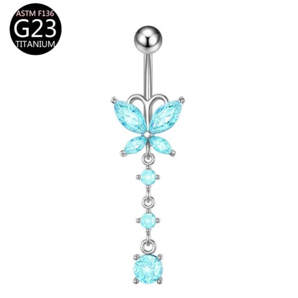 Implant Grade Titanium Flower Heart Dangly Belly Bar – Dainty Zirconia Navel Piercing, Hypoallergenic & Stylish