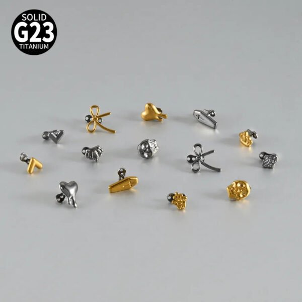 G23 Titanium Alloy Butterfly Skull Heart Piercing Studs Under-Skin Jewelry Skin Animal Snake Dolphin Bone Studs