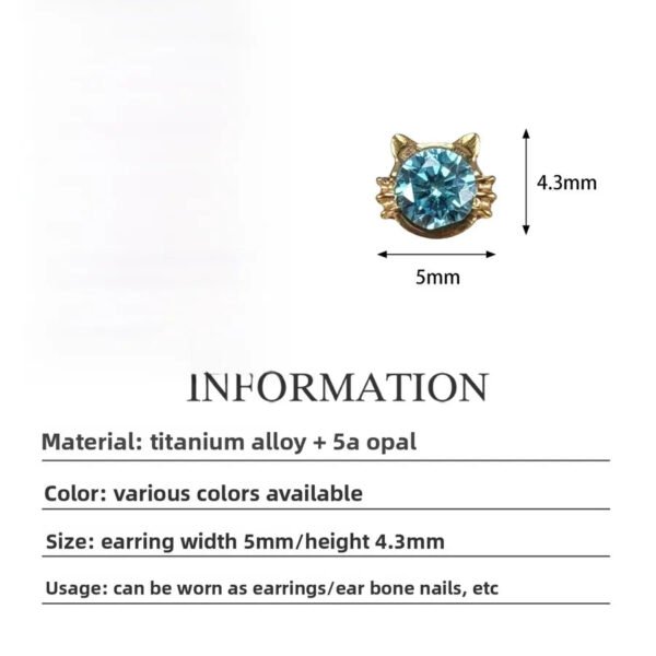 Titanium Alloy Ear Studs Embedded With Zirconia Cute Cat Face Bone Stud Inner Thread Lip Stud G23 Titanium Piercing Jewelry