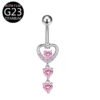 Implant Grade Titanium Flower Heart Dangly Belly Bar – Dainty Zirconia Navel Piercing, Hypoallergenic & Stylish