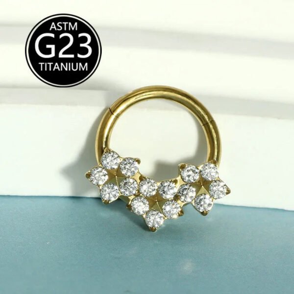 Fashionable Titanium Set Zircon Nose Ring F136 Implant Grade Body Piercing Jewelry Elegant Floral Pattern Unisex Accessory