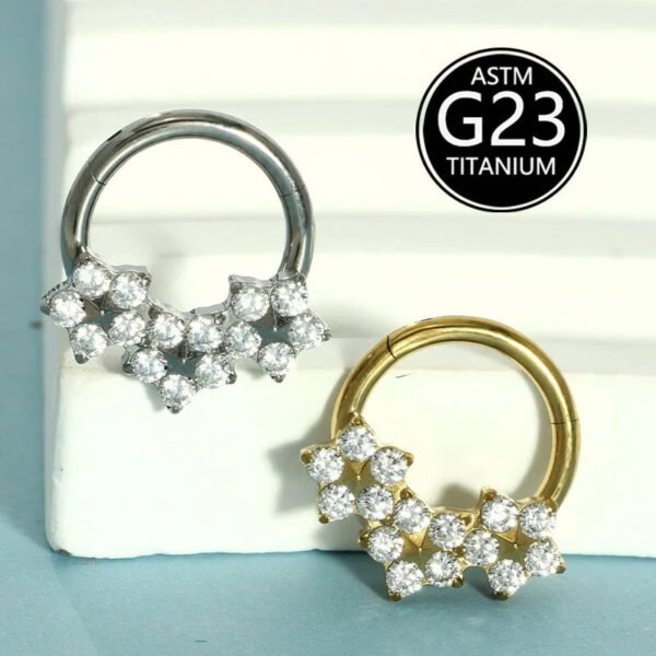 Fashionable Titanium Set Zircon Nose Ring F136 Implant Grade Body Piercing Jewelry Elegant Floral Pattern Unisex Accessory