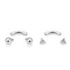 Titanium White Gold Plated Bent Bar – Double-Ended Barbell for Ear, Tongue, Brow Piercings (Ball, Spike & Screw Ends, Unisex)