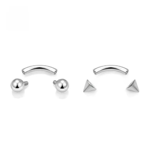 Titanium White Gold Plated Bent Bar – Double-Ended Barbell for Ear, Tongue, Brow Piercings (Ball, Spike & Screw Ends, Unisex)