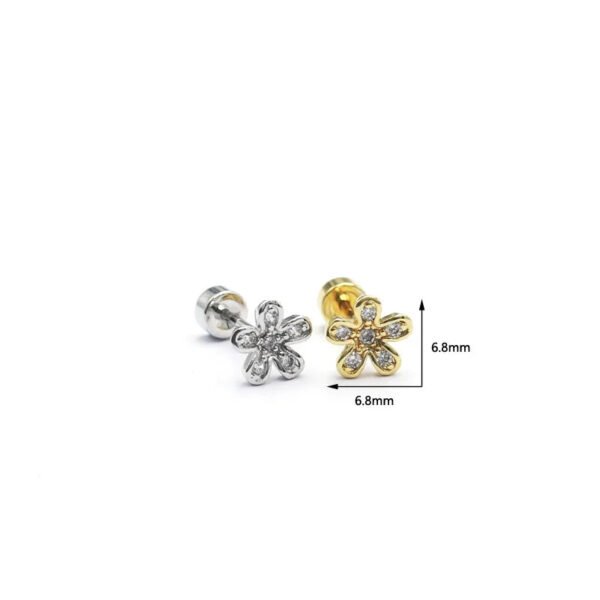 New Titanium Steel, Threaded, Zirconia, Flower, Earring, Embedded, Fine, Ear, Jewellery, Bohemian, Dainty