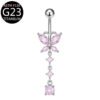 Implant Grade Titanium Flower Heart Dangly Belly Bar – Dainty Zirconia Navel Piercing, Hypoallergenic & Stylish